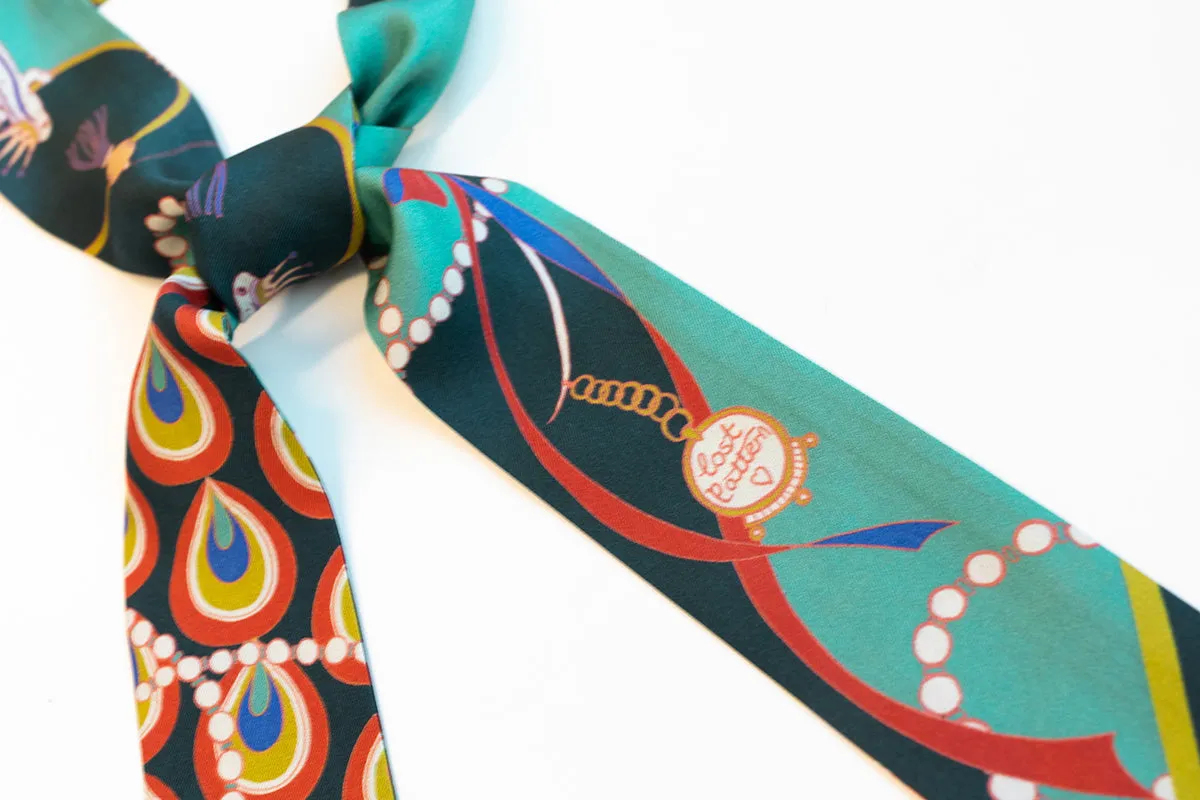 "Peacock" Silk Twilly Neck Bow