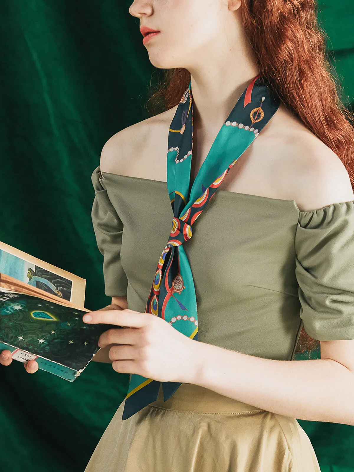 "Peacock" Silk Twilly Neck Bow
