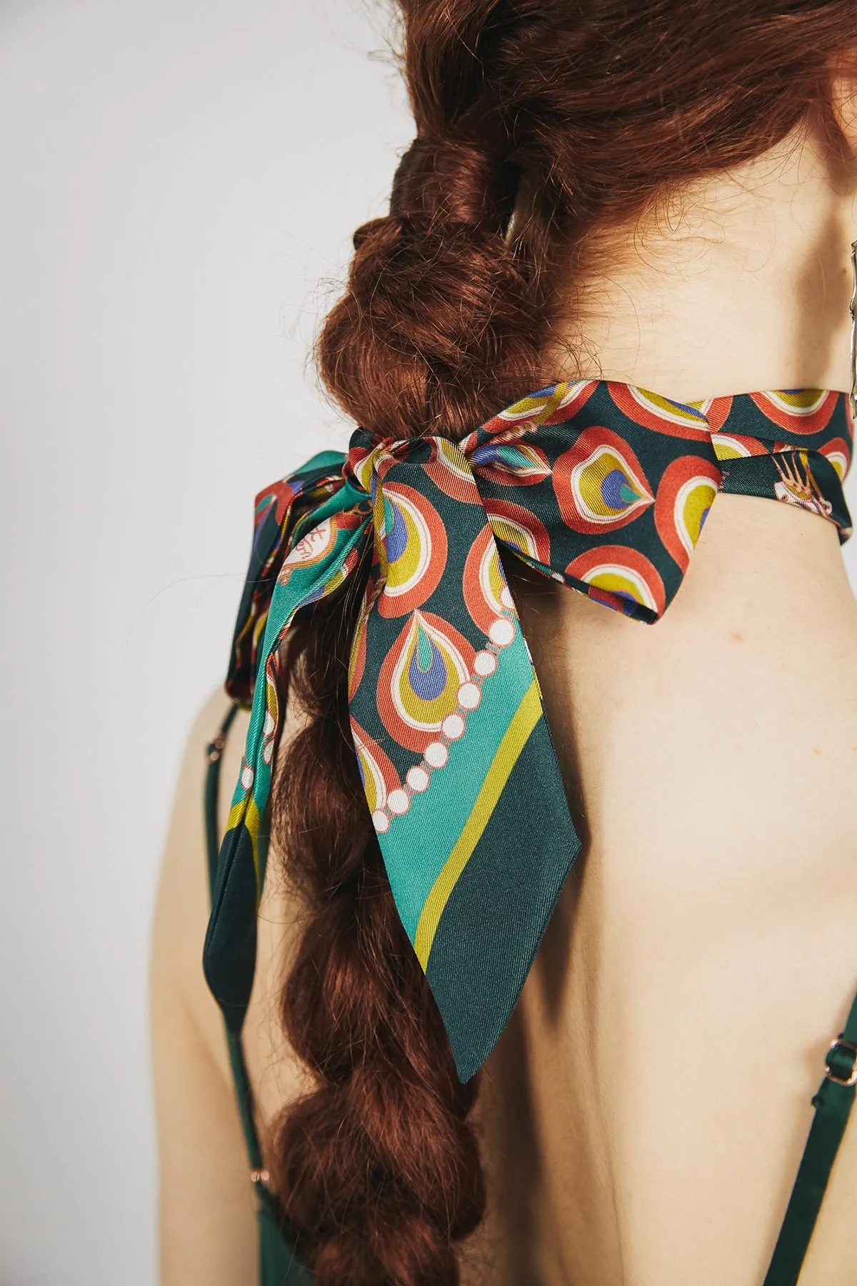 "Peacock" Silk Twilly Neck Bow