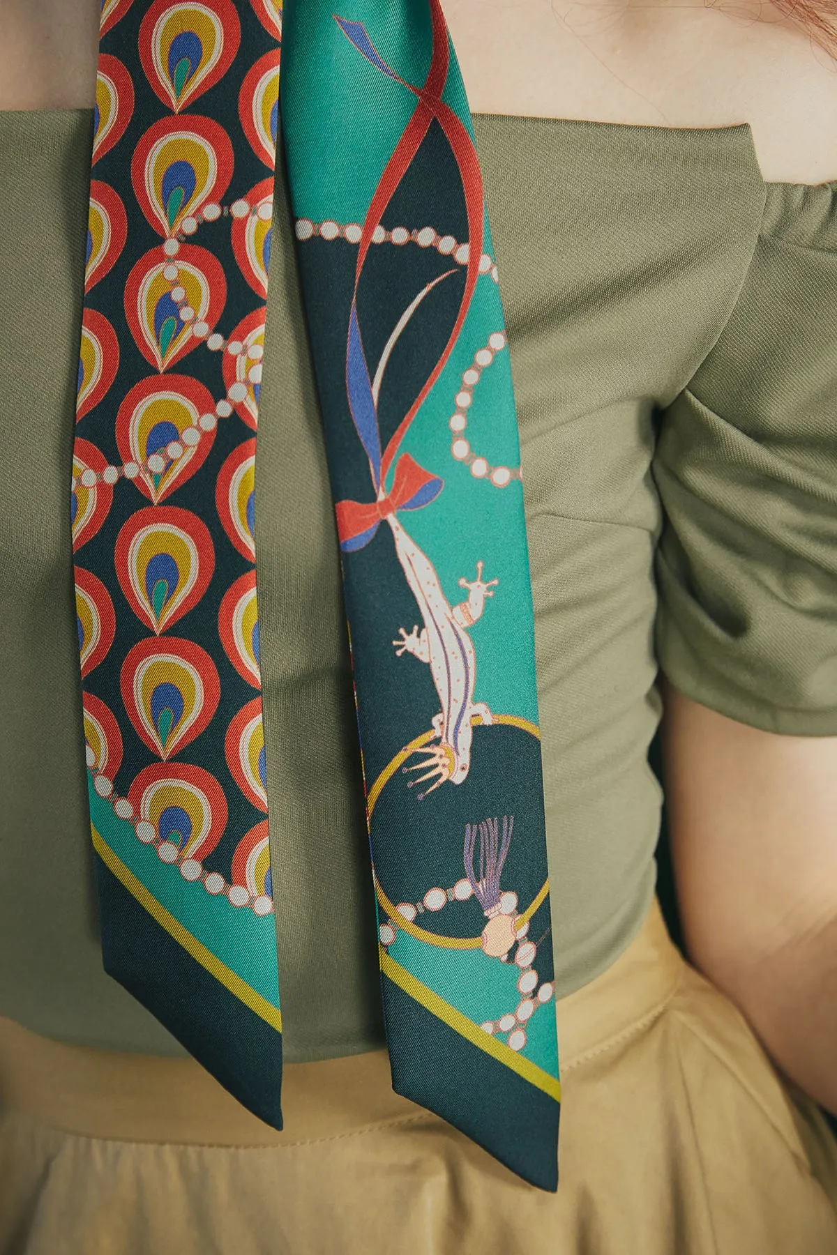 "Peacock" Silk Twilly Neck Bow