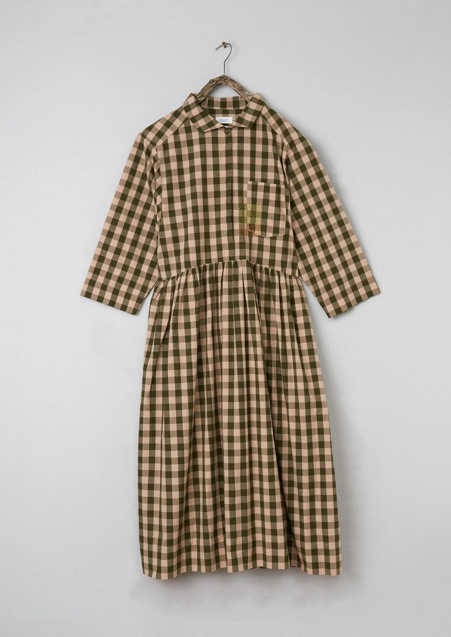Renewed Sutton Gingham Cotton Dress Size 14 (079) | Olive