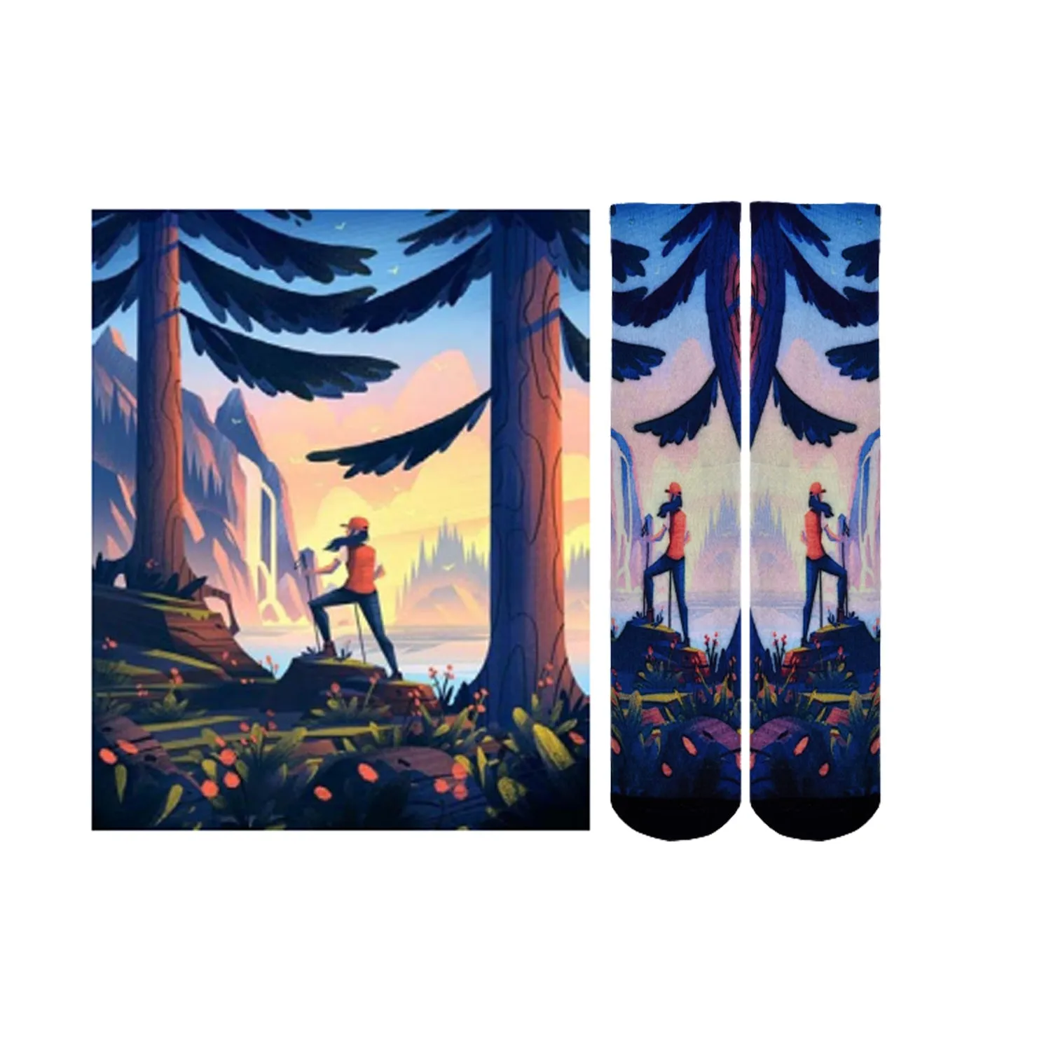 Sierra Socks Morning Hike Pattern CoolMax Socks, Nature Collection for Men & Women Eco-Friendly Colorful Crew Socks
