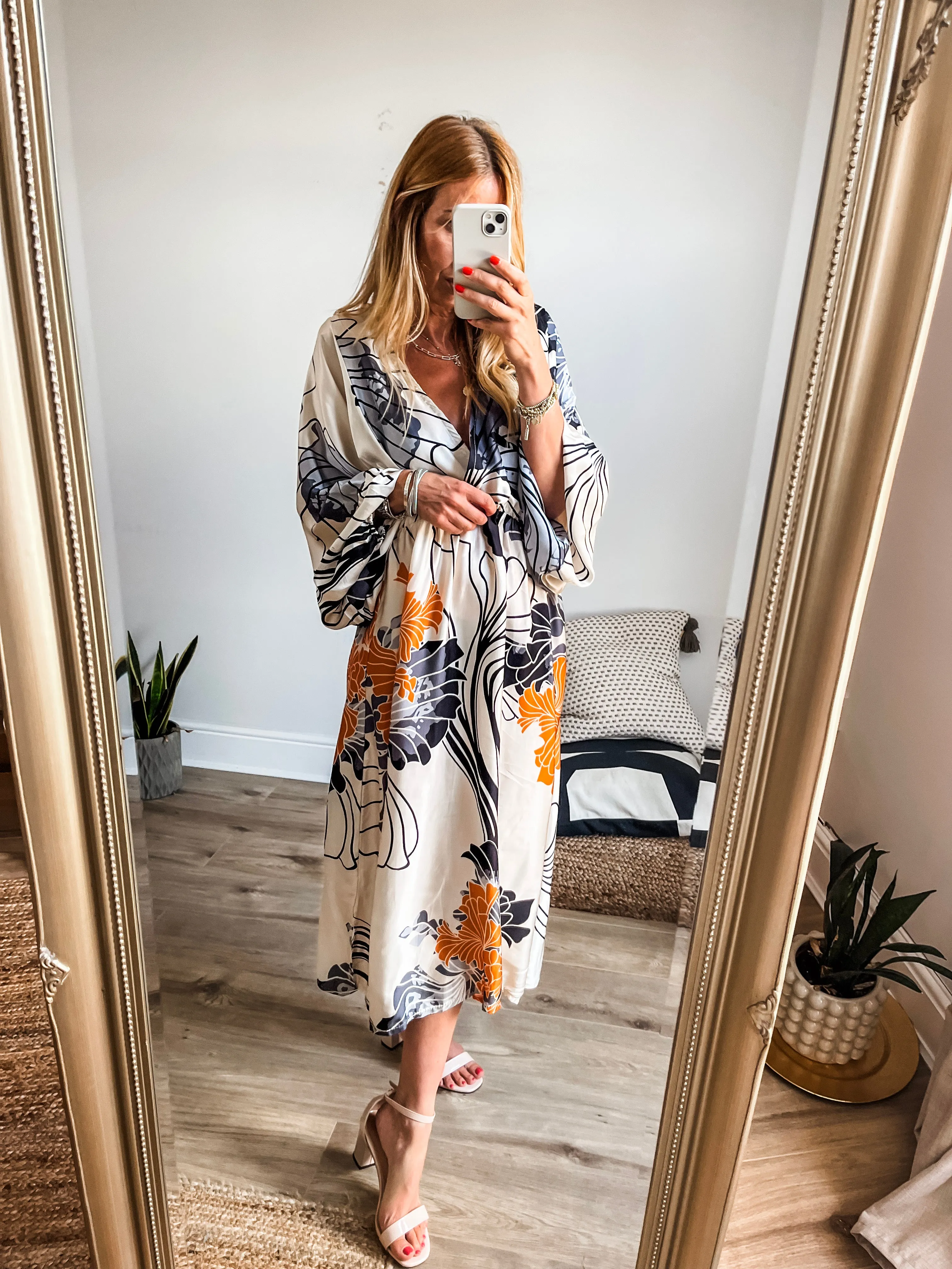Silk Print Midi Dress