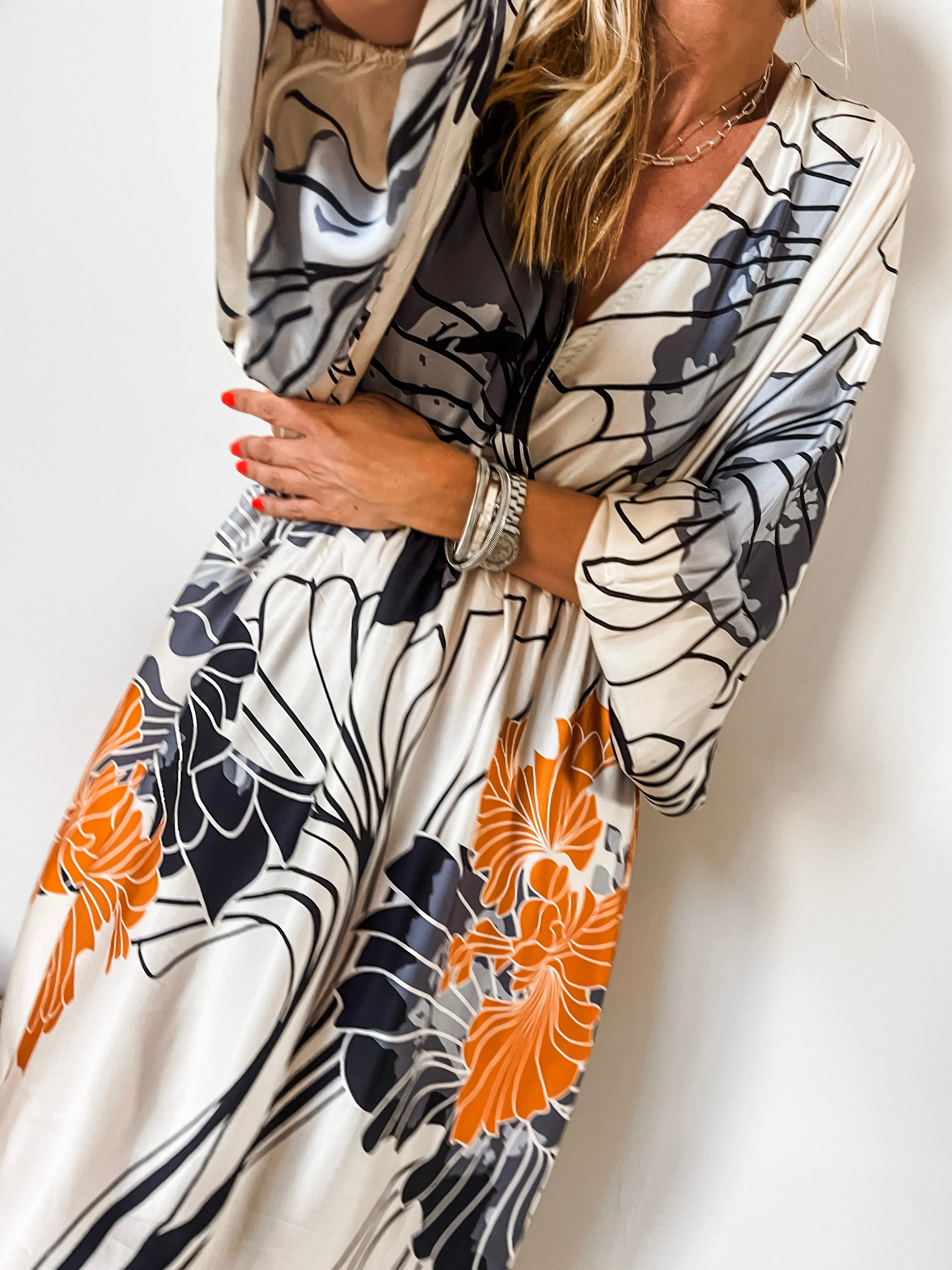 Silk Print Midi Dress