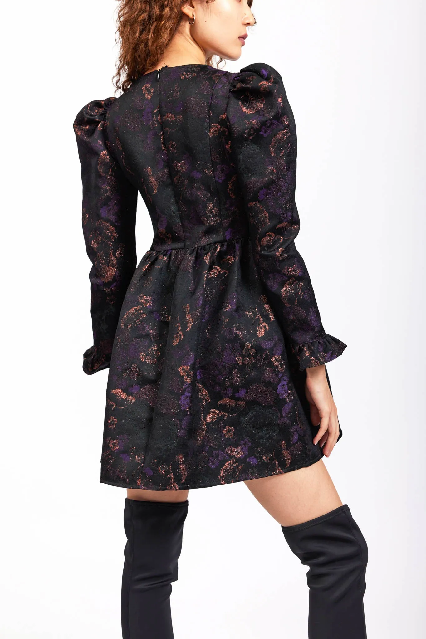 Square Neck Mini Prairie Dress in Enchantress Jacquard