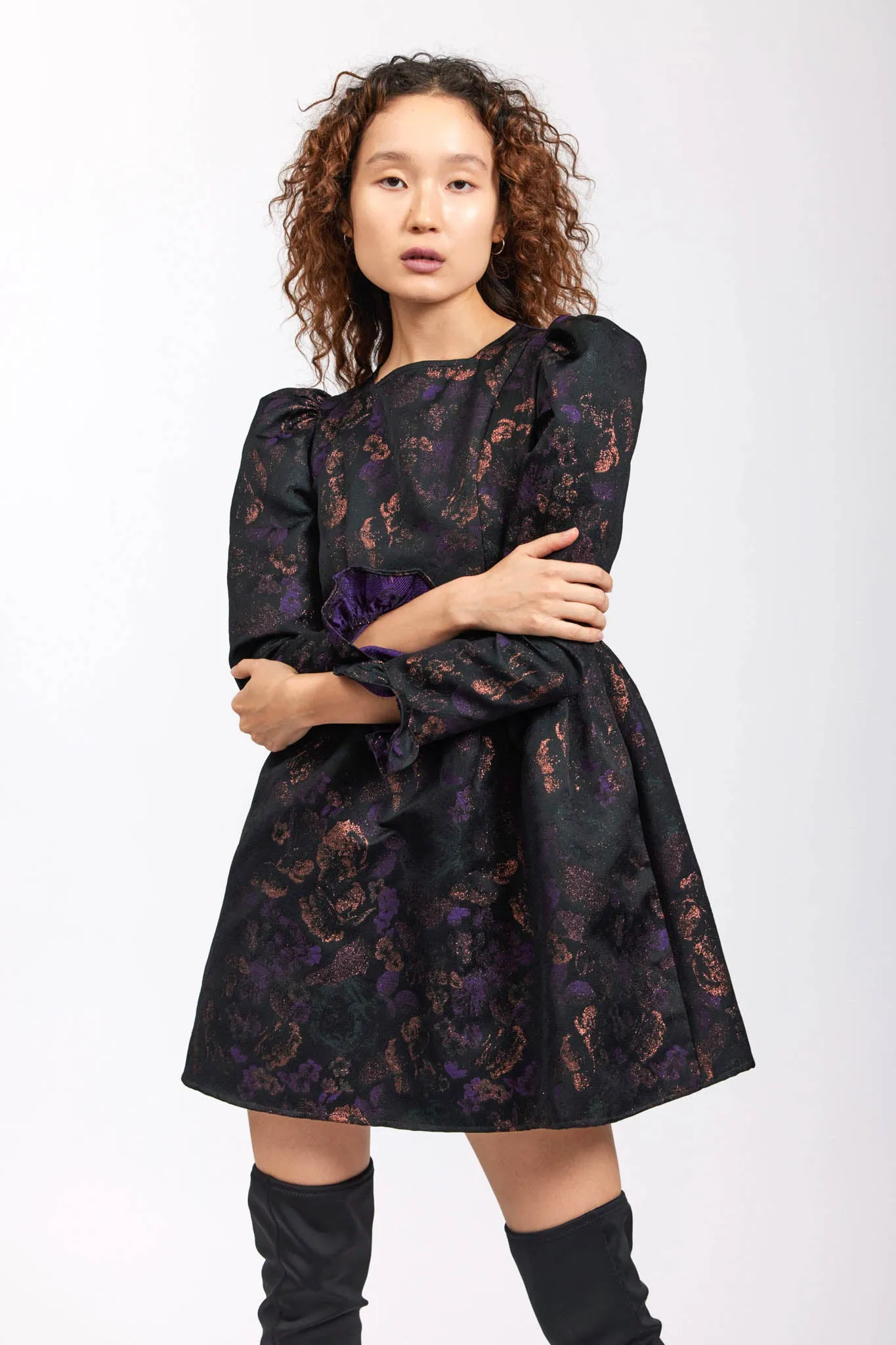 Square Neck Mini Prairie Dress in Enchantress Jacquard