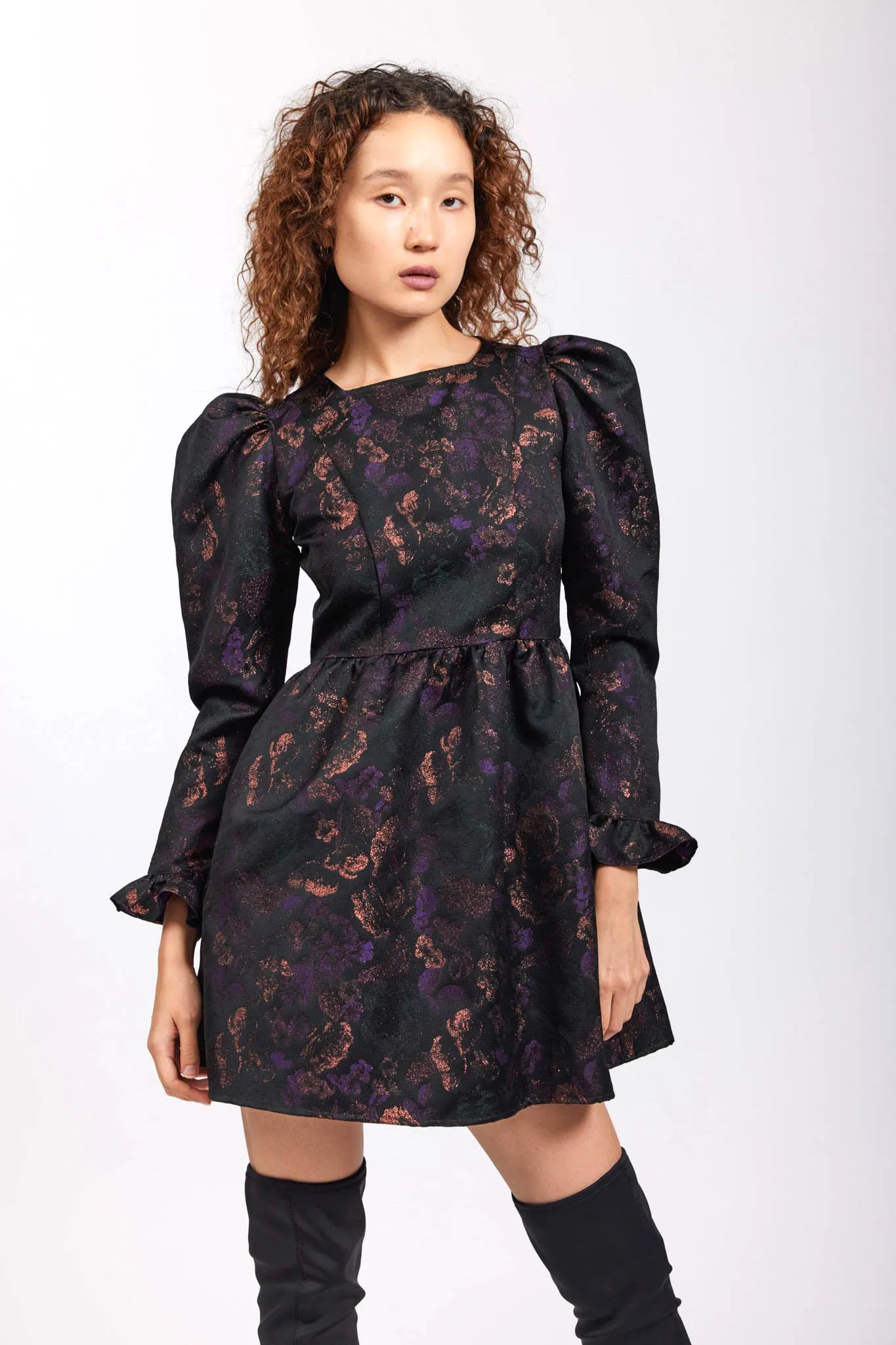 Square Neck Mini Prairie Dress in Enchantress Jacquard