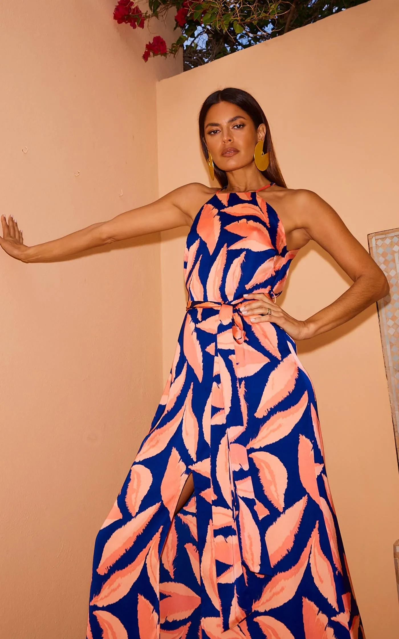 Sunset Dress In Abstract Leaf