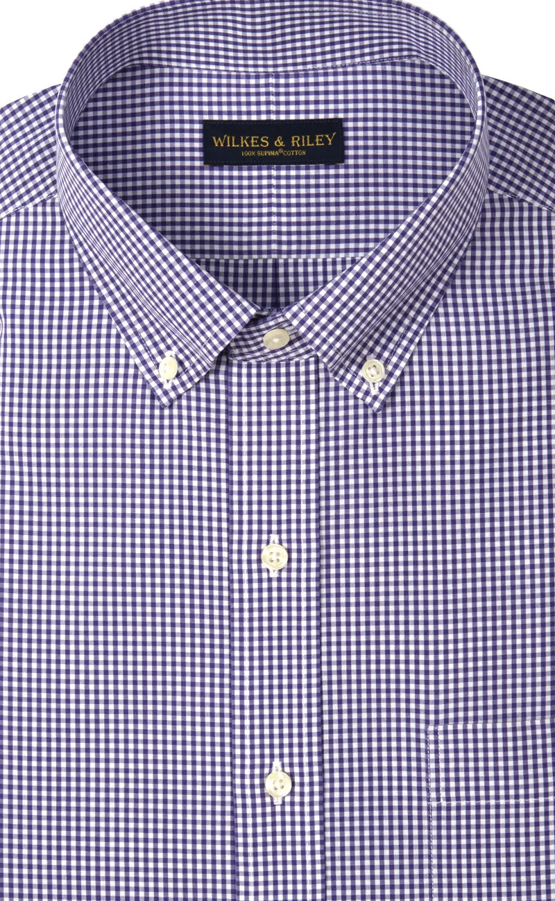 Tailored Fit Purple Gingham Button-Down Collar Supima® Cotton Non-Iron Broadcloth Sport Shirt