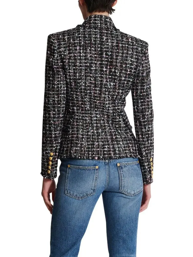 Women’s Double-Breasted Tweed Blazer with Gold Buttons